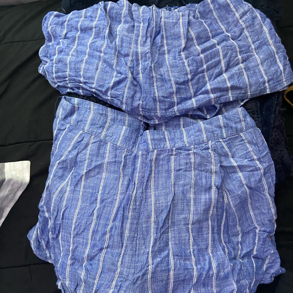 Baby Blue striped Romper Two Piece Set